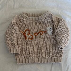Old Navy Beige Knit Sweater with Orange 'Boo' and White Ghost Applique